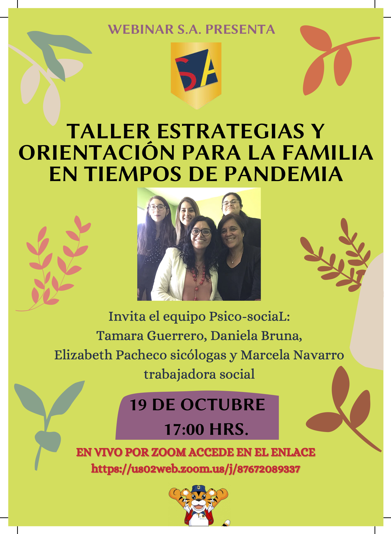 Taller estrategias y orientación para familias en tiempos de pandemia: 19 Octubre – 5PM